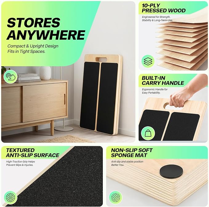 Wooden Slant Board for Calf Stretching – Adjustable Incline Board for Squats, Ankle & Achilles Stretch, Physical Therapy Foot Stretcher, Non-Slip Wedge for Knees Over Toes, Balance & Mobility Training