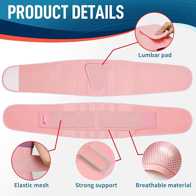 FEATOL Back Brace for Lower Back Pain, Breathable Back Support Belt for Women & Men with Lumbar Pad, Lumbar Support Belt for Heavy Lifting & Work, Pink, 3XL (Circumference:54-63")