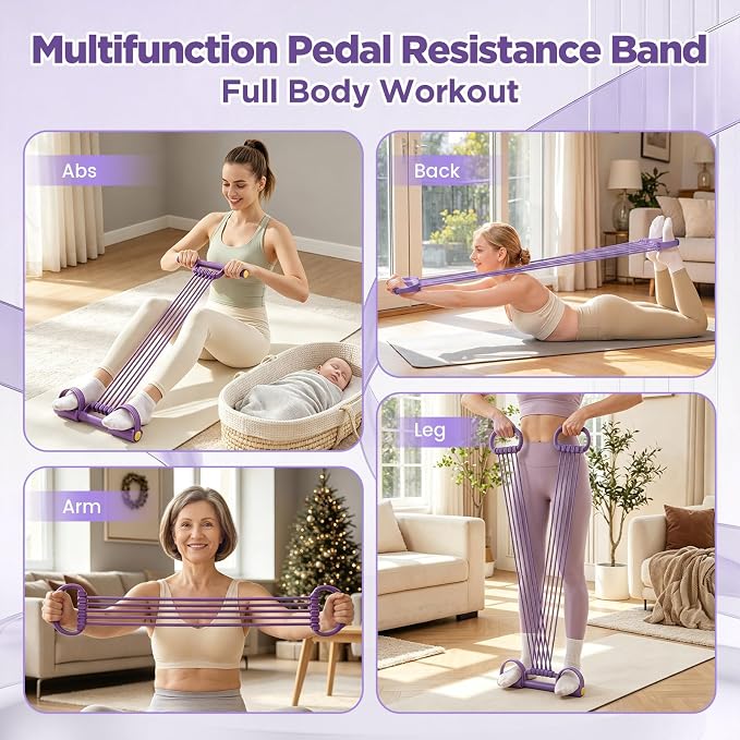 Pedal Resistance Band with Handles, Multifunction Tension Rope | 2026 Upgraded 3 in 1 10 Tubes with Anti-Slip Foot Pedal & Foam Grips, Portable Home Yoga Fitness Equipment for Women
