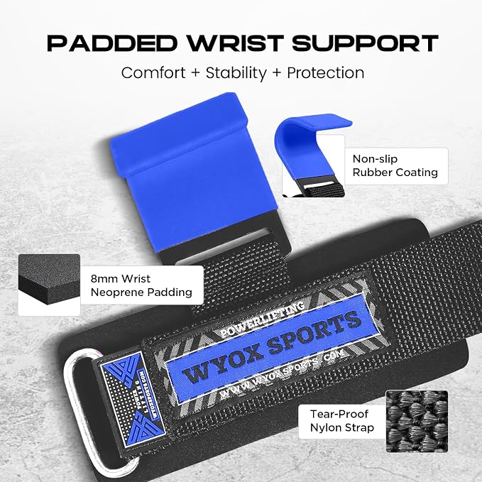 Weight Lifting Hooks for Men & Women – Heavy Duty Gym Hooks with 8mm Padded Wrist Support Grips to Lift Heavier, Reduce Grip Fatigue & Improve Performance for Deadlifts, Pull Ups & Rows, Pair of 2