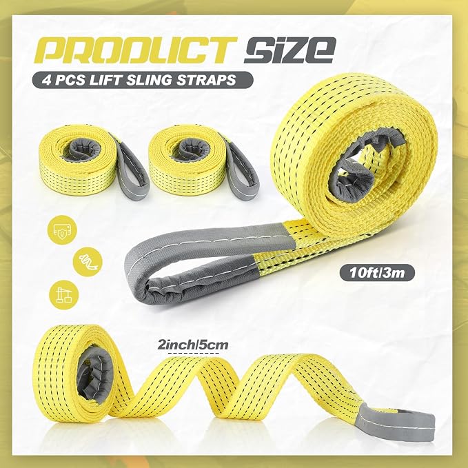 4 Pcs Lift Sling Straps Heavy Duty Web Slings Straps Polyester Nylon for Hoist Car Outdoor Using