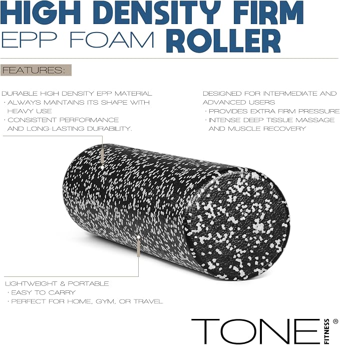 Tone Fitness High Density EPP Foam Exercise Foam Roller for Yoga, Pilates, Stretching, Massage, and Recovery | Multiple Sizes and Colors