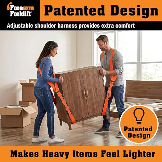 Forearm Forklift Shoulder Harness – Standard - Lift and Move Furniture, appliances, Supports up to 800 lb. Moving Harness Set, 2 Harnesses and 2 Center Straps that are ea 9’4” Long, 1 Pack, Orange