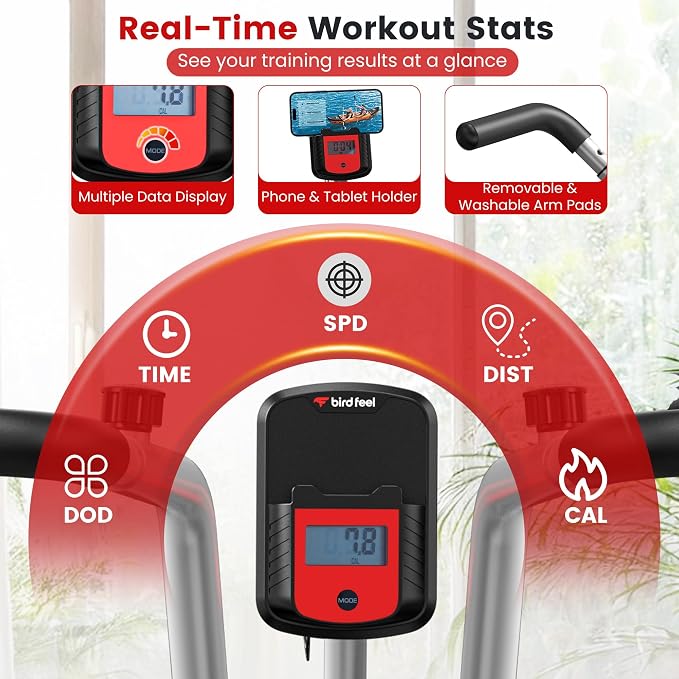 Foldable Exercise Bike, 8-Level Magnetic Stationary Bike for Home Gym | Quiet Indoor Workout Bike with Arm Resistance Bands, LCD Monitor, and 300 LBS Capacity for Full-Body Cardio Training