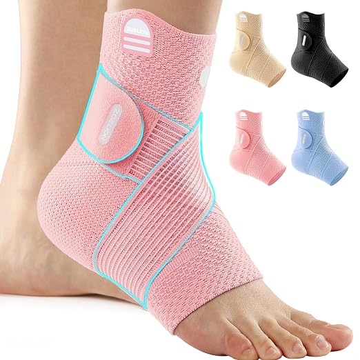 ZOELION Ankle Brace Compression Support with Removable Fishnet Strap, 3D Knit Plantar Fasciitis Relief Achilles Tendonitis Brace, Ankle Compression Sleeve for Pain Relief & Injury Healing, Pink/XL
