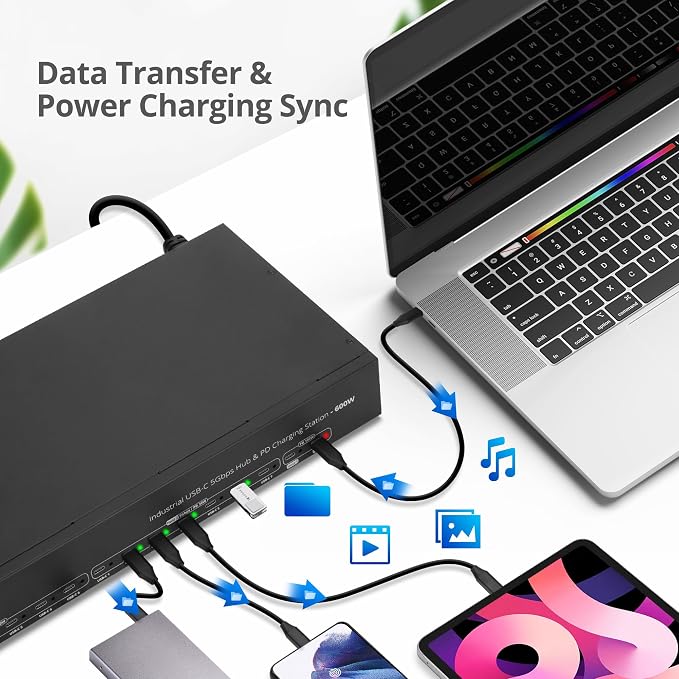 SIIG Industrial 16-Port 600W USB-C PD Charging Station, ID-US0B11-S3 | Charge 16 USB-C devices and transfer data at 5Gbps; two 100W ports, 14 30W ports and auto fan support IT fleets.