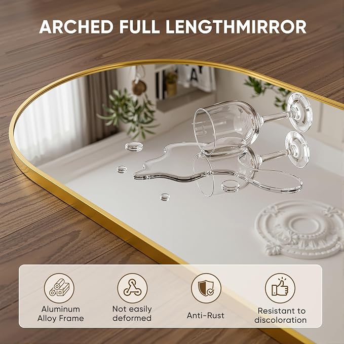 Full Length Mirror, 71"x28" Arched Floor Mirror Freestanding, Floor Standing Full Body Mirror with Stand for Bedroom, Hanging Mounted for Living Room Cloakroom