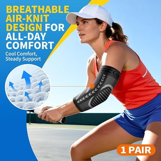 CAMBIVO 2 Pack Elbow Brace Compression Sleeve for Tendonitis & Tennis Elbow | Golfers Elbow and Arthritis Relief, Breathable 3D Knit Fabric, 4-Way Stretch Support, Weightlifting, Pickleball, Men & Women