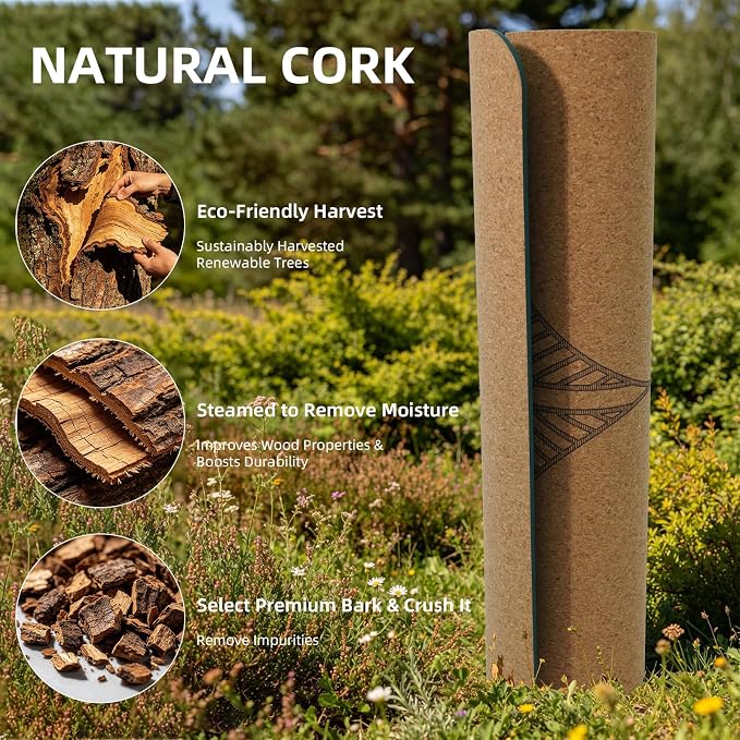 ILILI Eco-Friendly Cork Yoga Mat 1/4 inch Thick, 72''L*26''W, Non Slip Lightweight Cork and TPE Soft Exercise & Fitness Mat, Ideal for All Types of Yoga, Home, Gym & Studio Workouts