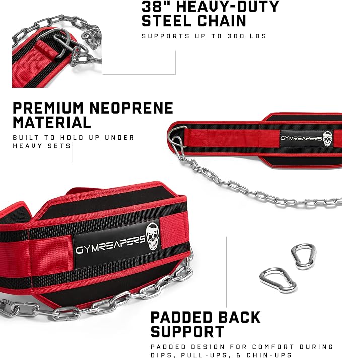Gymreapers Dip Belt With Chain For Weightlifting, Pull Ups, Dips - Heavy Duty Steel Chain For Added Weight Training
