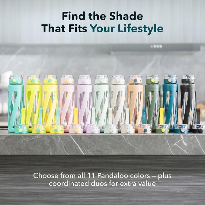 Pandaloo® Orbit 32 oz Glass Water Bottle with 2 Leak-Proof Lids (Straw & Spout), Wide Mouth, Borosilicate Glass, BPA-Free, Cup Holder Friendly for Gym, Work, Travel & Daily Hydration– Olive