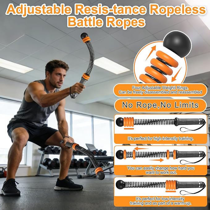 Ropeless Battle Ropes with Adjustable Weights Battle Ropes for Home Gym Exercise, 2PCS Weighted Workout Equipment for Low-Impact, Strength & HIIT, for Men & Women