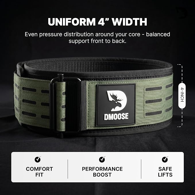 DMoose Fitness Auto Locking Weight Lifting Belt for Men & Women - 4" Nylon Squat & Deadlift Belt with Quick-Release Buckle - Gym Workout Belts for Lumbar Back Support for Weightlifting & Powerlifting