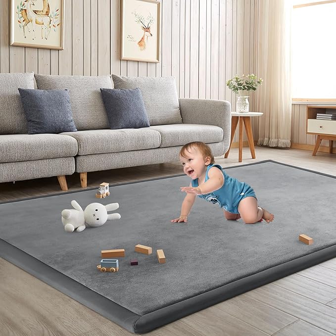 Baby Play Mat for Floor Nursery Rug Muscle Mat Area Rug Playroom Rug 50"x50" Playpen Mat Elastic Foam 1.3" Thick Crawling Mat for Babies,Toddlers, Infants, Kids,Grey