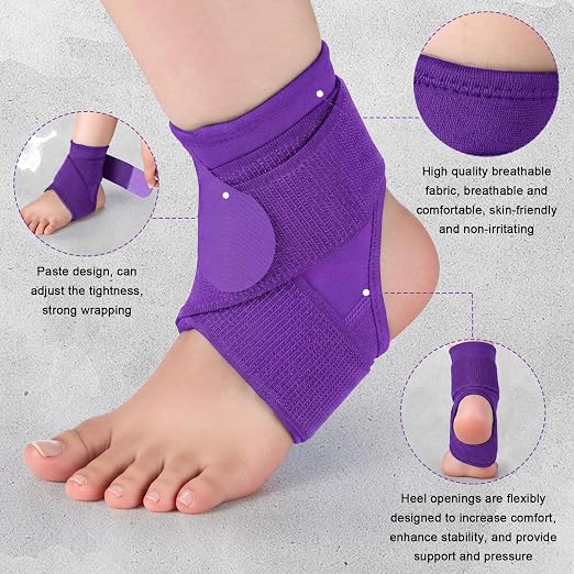 Honoson 2 Pcs Ankle Brace Kid Breathable Neoprene Ankle Support Compression Sleeve Achilles Tendonitis Relief Elastic Foot Brace with Adjustable Wrap for Sprained Plantar Fasciitis(Purple,S)