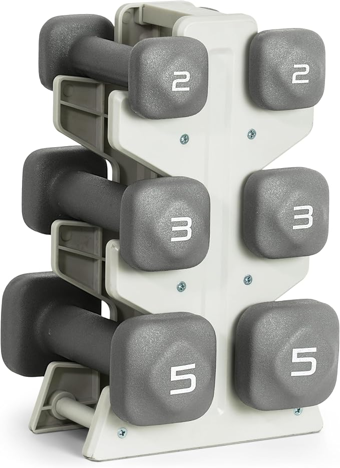 Tone Fitness Neoprene Dumbbell Set with Storage Rack – Non-Slip, Anti-Roll Hand Weights for Home Gym Workouts | 20 lb, 32 lb, 50 lb, 60 lb & 100 lb Options