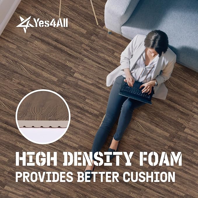 Yes4All EVA Interlocking Mats, Puzzle Floor Tiles, Foam Floor Padding with Border for Furniture, Home Space, Living Room, Garage