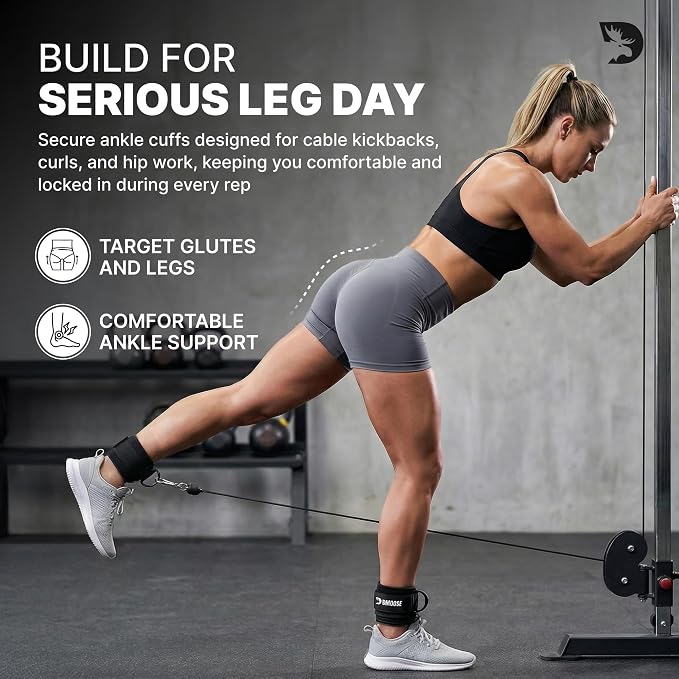 DMoose Ankle Strap for Cable Machine - One Size Fit with Premium Padding, Workout Kickback Ankle Cuffs, Ankle Bands for Working Out, Booty Workouts, Leg Extension, Hip Abductors & Lower Body Exercises