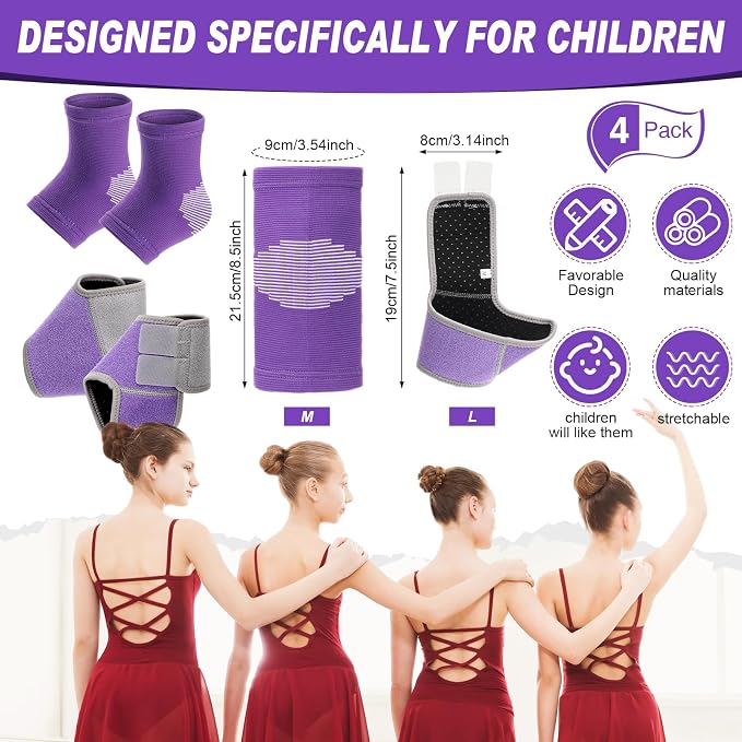 Tarpop 2 Pairs Kids Ankle Brace Set Foot Support Stabilizer Wraps Protector Guard Knitted Ankle Sleeve Sock Support Compression Socks for Injury Prevention(Purple,Large)