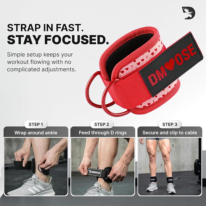 DMoose Ankle Strap for Cable Machine - One Size Fit with Premium Padding, Workout Kickback Ankle Cuffs, Ankle Bands for Working Out, Booty Workouts, Leg Extension, Hip Abductors & Lower Body Exercises