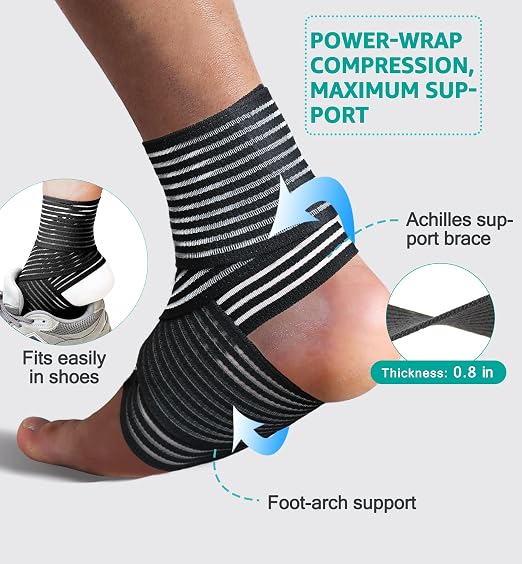 Foot & Ankle Brace 2 Pack, Adjustable Compression Wrap for Men & Women – Helps with Sprains, Plantar Fasciitis, Achilles Tendonitis, Arthritis, Running, Sports, Gym – Fits in Shoes (Black)