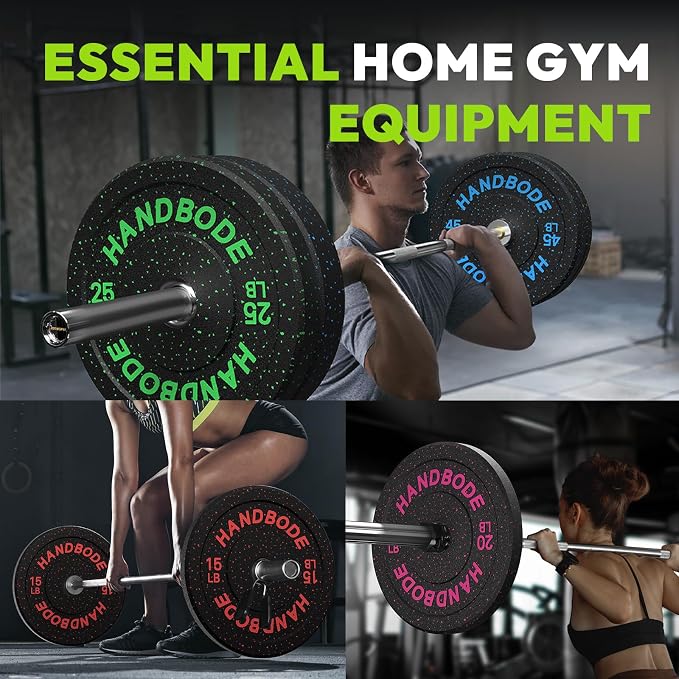 HANDBODE 2-Inch Weight Plates High Bounce, Olympic Bumper Plate Set 45/100/160/190/260/300lb, Colored Weight Plates Set for Home Gym, Barbell Weights Rubber Strength Training Plate for Weight Lifting