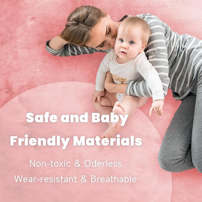 ACOMOPACK 1.3" Thick Baby Play Mat for Floor,50x50 Elasti-Foam Playpen Mat for Kids,Infants,Toddlers, Ultra Soft Crawling Mat with Non-Slip Bottom,Tummy Time,Nursery Rug,Yoga,Tatami（Pink）