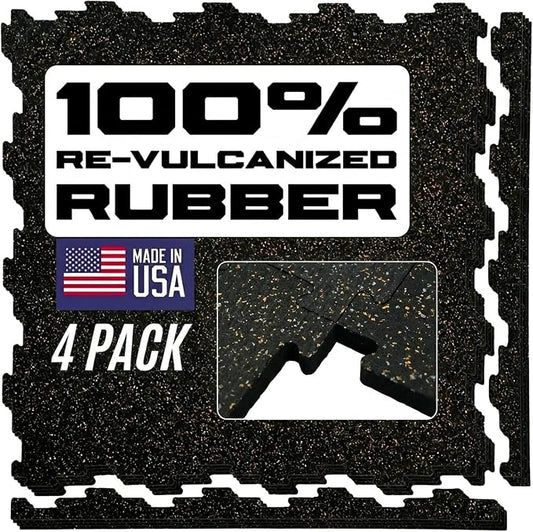 Interlocking Rubber Floor Tiles – Heavy Duty 100% Rubber Gym Flooring for Home Gym, Garage, Workout Room, Equipment Mats, Indoor/Outdoor Mats, Gray Fleck 4-Pack (4, Tan/Grey, 22.5" x 22.5")