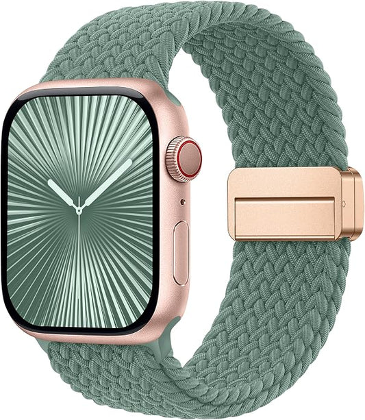 Laffav Braided Stretchy Band Compatible with Apple Watch Bands 42mm 40mm 41mm 38mm 44mm 45mm 46mm 49mm for Women Men, Magnetic Nylon Solo Loop Sport Strap for iWatch Series 11 10 9 8 7 6 5 4 SE Ultra