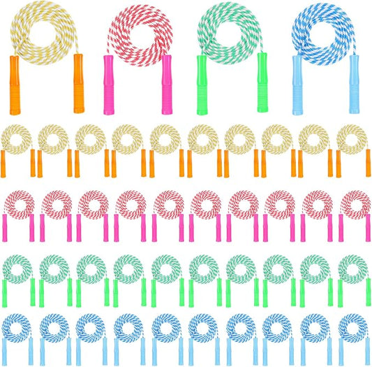 40 Pack Colorful Kids Jump Rope Set, 7.6ft Colorful Jump Rope for Kid Bulk Adjustable Length Stripe Skipping Ropes with Plastic Handles for Outdoor Exercise Sport Party Equipment