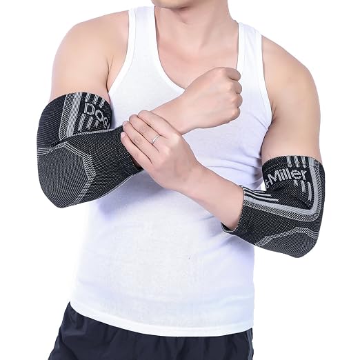 Doc Miller Elbow Compression Sleeves for Tendonitis, Women & Men, 1 Pair | Compression support, Arm Brace, Tennis Injuries, Bursitis Relief, Tendon Care, Active Use, Sports & Recovery