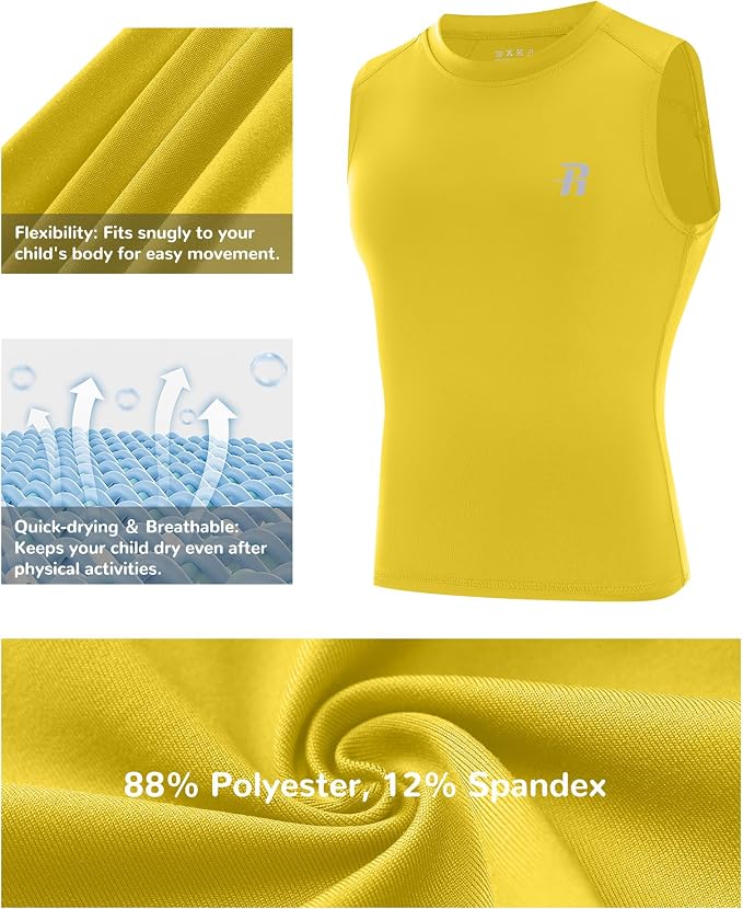 Runhit Boys Sleeveless Compression Shirt Kids Athletic Tank Tops Youth Quick Dry Undershirt for Football Basketball