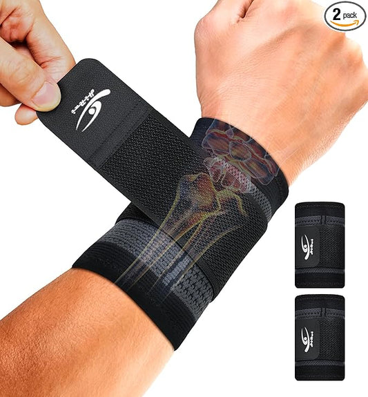 HiRui Wrist Brace Wrist Wraps Compression Wrist Strap, Wrist Support for Work Fitness Weightlifting Sprains Tendonitis, Carpal Tunnel Arthritis, Pain Relief, Adjustable Wristbands 2 PACK (Black, XL)