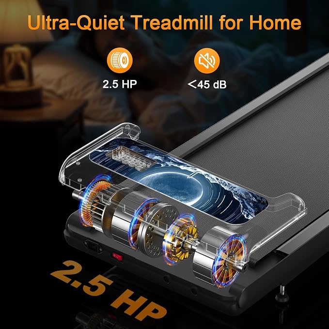 Walking Treadmill Pad with 0-8% Incline,2.5HP Walking Treadmill Mat for Home & Office,Portable Treadmill with Handle Bar