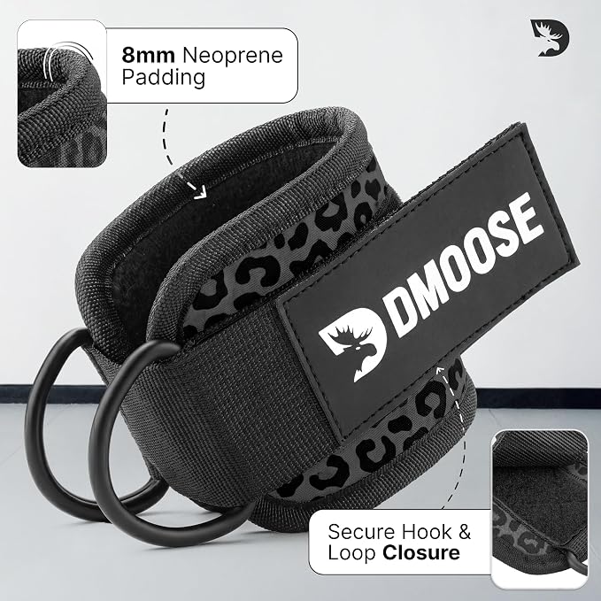 DMoose Ankle Strap for Cable Machine - One Size Fit with Premium Padding, Workout Kickback Ankle Cuffs, Ankle Bands for Working Out, Booty Workouts, Leg Extension, Hip Abductors & Lower Body Exercises