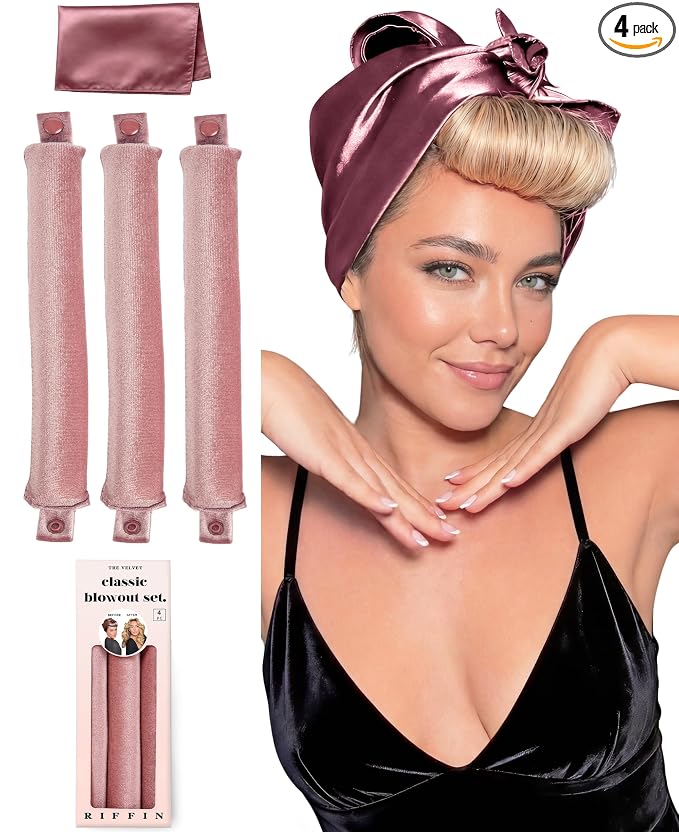 Classic Heatless Curls Overnight Rods - Upgraded Directional Grip Velvet Heatless Hair Curler to Sleep in No Heat Heatless Curling Flexi Rods Foam Hair Rollers for Blowout Look Medium & Long Hair