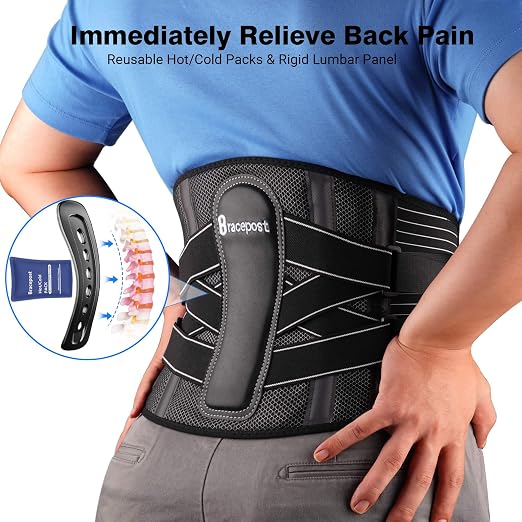 Back Brace for Lower Back Pain,Reusable Ice Pack for Injuries Lumbar Support Belt for Men Women,Bionic Spine Design Back Brace with Cold Pad for Sciatica Herniated Disc,S