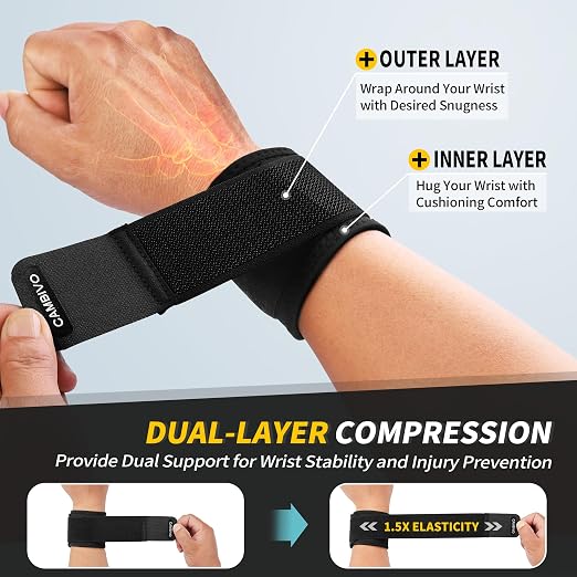 CAMBIVO 2 Pack Wrist Brace for Carpal Tunnel with wraps, Black | Wrist Support, Adjustable Wrist Wraps for Weightlifting, Tendonitis, Pain Relief, Sleeping, Night, Gym, Neoprene, Both Hands