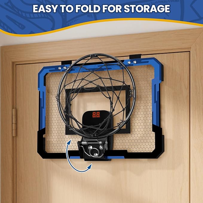 QDRAGON Mini Basketball Hoop with Scoreboard | Over The Door Indoor, with 3 Balls/Inflator/Breakaway Rim, Basketball Toy Gifts for Kids Adults, Suit for Bedroom/Office