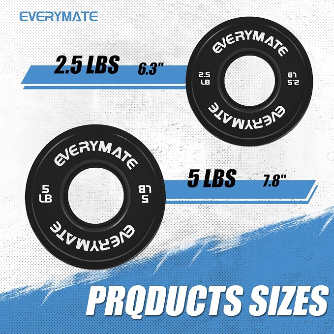 EVERYMATE Change Weight Plates 1.25LB 2.5LB 5LB Set Fractional Olympic Bumper Plates for Cross Training Steel Insert Strength Training
