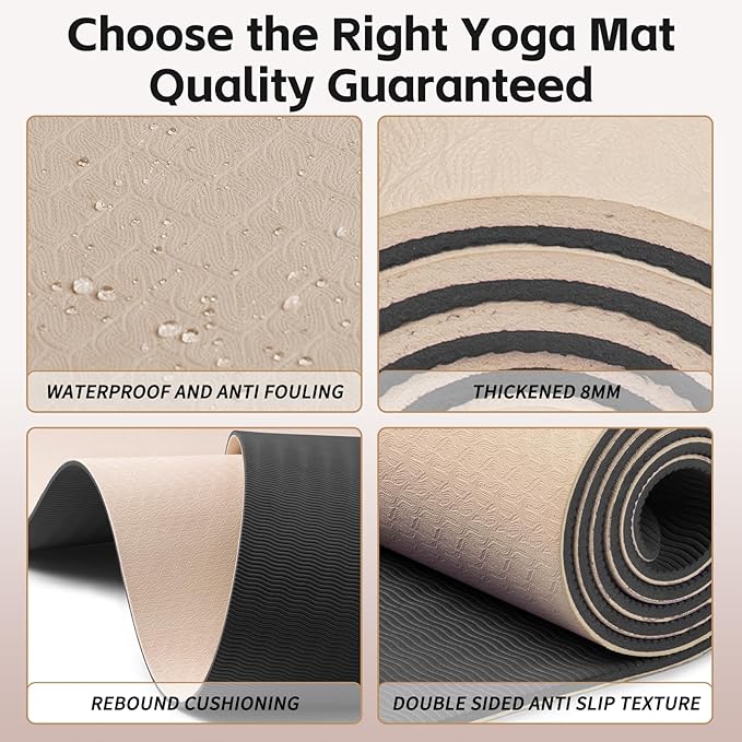 PAIDU Yoga Mat 8mm TPE Non‑Slip Fitness Mat with Strap for Home Workouts | SGS Certified, Odorless, Tear‑Resistant, Unisex, for Yoga, Pilates, Meditation, Home & Gym Workouts