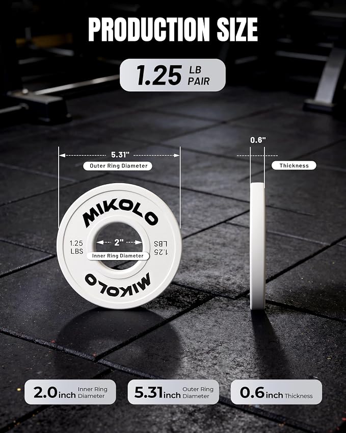 Mikolo Change Weight Plates 1.25LB 2.5LB 5LB Set Fractional Plates Set Bumper Plates for Cross Training Fit 2 Inch Barbells Strength Training Weight Plates