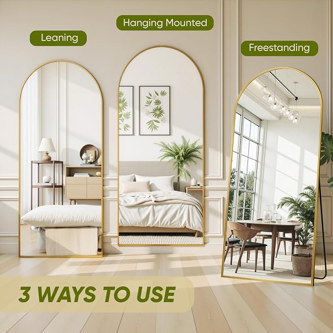 Full Length Mirror, 59"x18" Arched Full Body Mirror, Floor Mirrors with Stand, Body Mirrors Standing Hanging Leaning Against Wall,Aluminum Frame Mirrors for Bedroom Cloakroom,Living Room,Gold