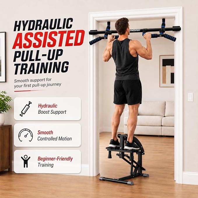 EPHESPORT Pull Up Assist Machine with 6-Level Hydraulic Support | 0–200LB Adjustable Support, Power Tower＆ Dip Station Compatible, 660LB Stable Base, Beginner-friendly strength progression
