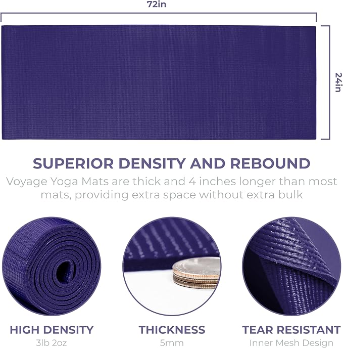 Voyage 5mm Studio Yoga Mats, 6 Pack, 72x24in | Extra Long, Anti-Tear Exercise Mats for Workout, Stretching, Fitness - Non Slip Gym Mats for Home, Schools and Studios