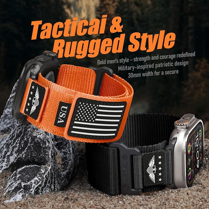 Rugged Nylon for Apple Watch Ultra 2/ Ultra 3 Band Series 11/10/9/8/7/6/5/4/3/SE iWatch Bands Men,Soft Woven Stars-Stripes Flag Wristbands Strap for Apple Watch Ultra 3/2/1 49mm 46mm 45mm 44mm 42mm