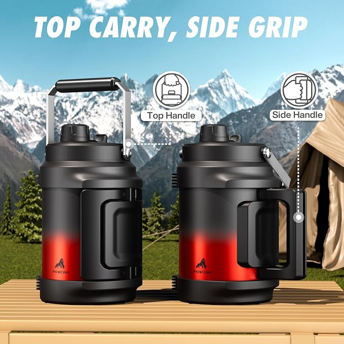 POWCAN 64 oz Insulated Water Jug, 2-in-1 Straw Spout Lid, Dual Handle, Leakproof, Keep Cold 48H, Half Gallon Stainless Steel Water Bottle for Daily, Hydration, Picnic, Travel, Gym, Workout (Ace)
