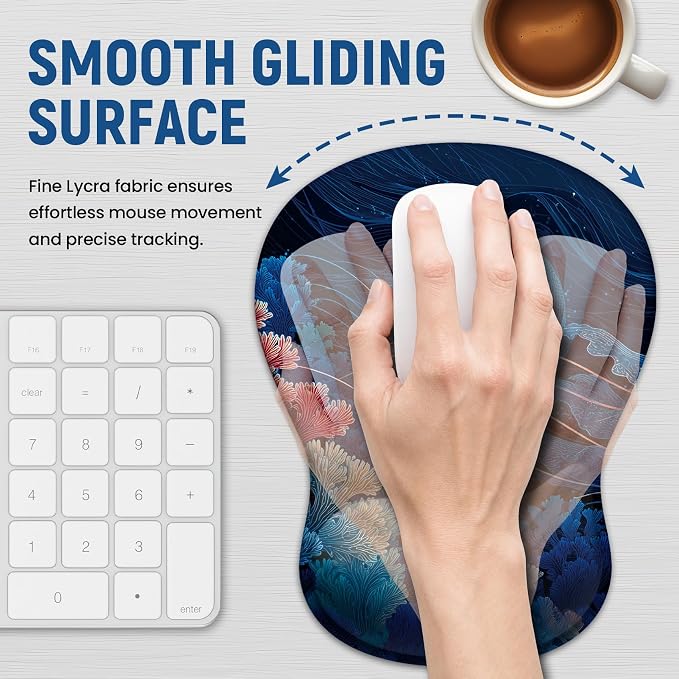 Ergonomic Mouse Pad with Wrist Rest, Gel Wrist Support, Coral Dream | 10.2 x 7.6 in Mouse Pad with Smooth Fabric Surface and Non-Slip Rubber Base for Office, Home, Study, and Gaming