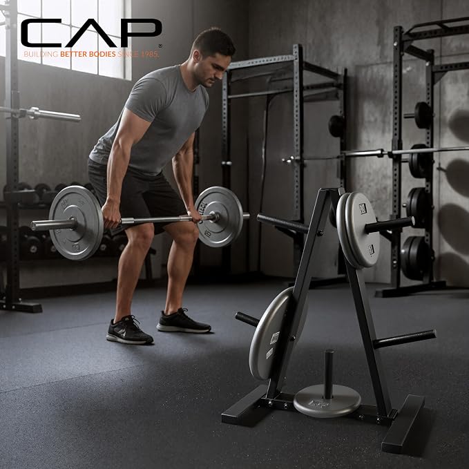 CAP Barbell 1-Inch Plate Tree Rack, Black | Heavy-duty plate tree, Space-saving storage, Organizes 1-inch standard weight plates, strength training Home gym equipment
