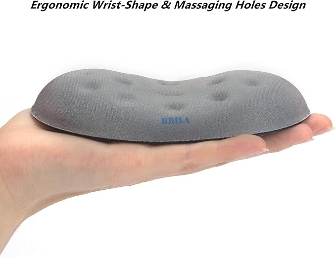 BRILA Ergonomic Memory Foam Mouse Wrist Rest Support Pad Cushion for Computer, Laptop, Office Work, PC Gaming - Massage Holes Design - Wrist Pain Relief (Grey Mouse Wrist Rest)